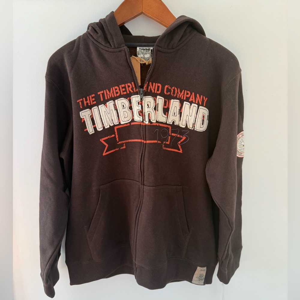 NWT Timberland Big Boys Sweatshirt Brown Hoodie Sweater Patchwork Size L 16/18 - Picture 3 of 9
